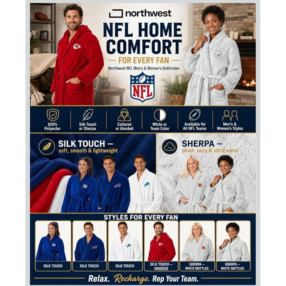 Northwest NCAA Penn State Sherpa Bathrobe Mens OSFM White Lounge - Picture 7 of 10